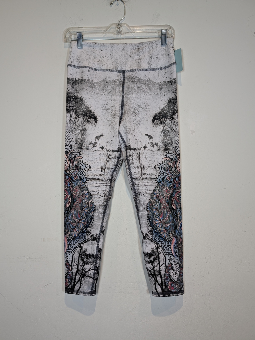 Evolution and Creation White Leggings with Multicolor Mandala Accents, Size M